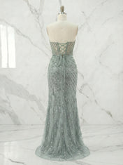 Luxurious Beaded Crystal Lilac Illusion Corset Prom Dress