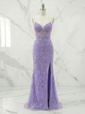 Luxurious Beaded Crystal Lilac Illusion Corset Prom Dress