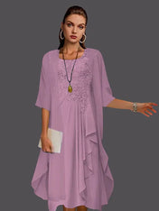 Two Piece A-Line Chiffon Lace Sleeveless Jacket Dresses with Pleats Appliques