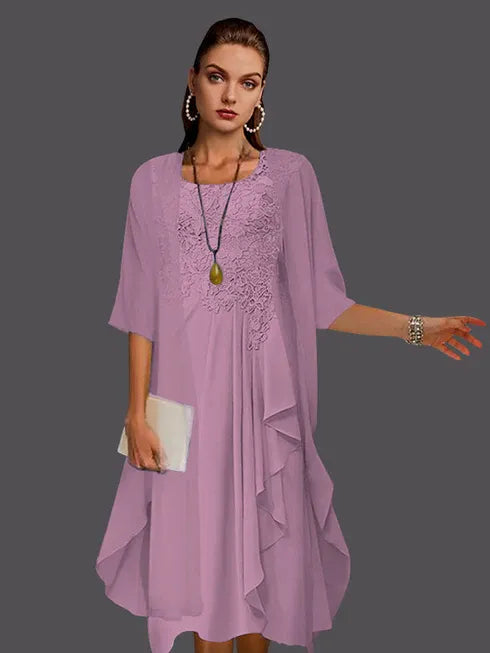 Two Piece A-Line Chiffon Lace Sleeveless Jacket Dresses with Pleats Appliques