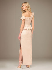 Champagne Sheath/Column Satin One Shoulder Sleeveless Ankle Length Dress With Slit