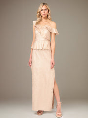 Champagne Sheath/Column Satin One Shoulder Sleeveless Ankle Length Dress With Slit