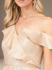 Champagne Sheath/Column Satin One Shoulder Sleeveless Ankle Length Dress With Slit