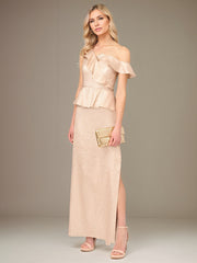Champagne Sheath/Column Satin One Shoulder Sleeveless Ankle Length Dress With Slit