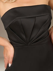 Black A Line Stretch Crepe Off the Shoulder Sleeveless Floor Length Dress With Tulle