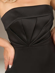 Black A Line Stretch Crepe Off the Shoulder Sleeveless Floor Length Dress With Tulle