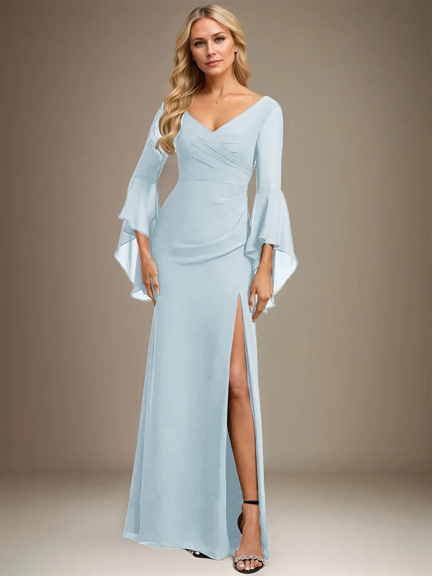 Sheath/Column V-Neck Floor-Length Chiffon Dress With Pleated