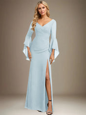 Sheath/Column V-Neck Floor-Length Chiffon Dress With Pleated
