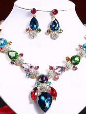 1 set 3 Pieces Jewelry Earrings Necklace For Women's Wedding Gemstone Pendant Necklace Set