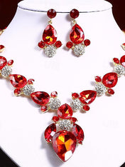 1 set 3 Pieces Jewelry Earrings Necklace For Women's Wedding Gemstone Pendant Necklace Set