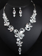 Luxury 1 set 3 Pieces Jewelry Earrings Necklace For Women's Wedding Gemstone Pendant Necklace Set