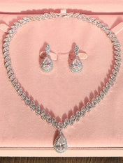 1 set Cubic Zirconia Copper Imitation Diamond Bridal Jewelry Earrings Necklace For Women's Fall Wedding Pendant Necklace Set