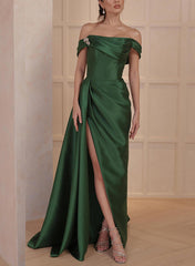 A-Line/Princess Off-the-Shoulder Satin Mother of the Bride Dresses with Split Side