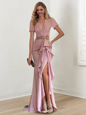 Mermaid/Trumpet Floor-Length V Neck Mother of the Bride Dresses with Ruffles