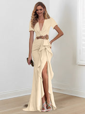 Mermaid/Trumpet Floor-Length V Neck Mother of the Bride Dresses with Ruffles