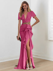 Mermaid/Trumpet Floor-Length V Neck Mother of the Bride Dresses with Ruffles