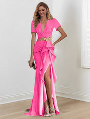 Mermaid/Trumpet Floor-Length V Neck Mother of the Bride Dresses with Ruffles
