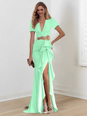Mermaid/Trumpet Floor-Length V Neck Mother of the Bride Dresses with Ruffles