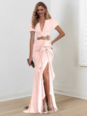 Mermaid/Trumpet Floor-Length V Neck Mother of the Bride Dresses with Ruffles