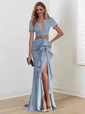 Mermaid/Trumpet Floor-Length V Neck Mother of the Bride Dresses with Ruffles
