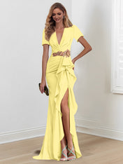 Mermaid/Trumpet Floor-Length V Neck Mother of the Bride Dresses with Ruffles