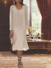 Chiffon V-Neck 2 Pieces Mother of the Bride Dresses with Jacket & Sequins