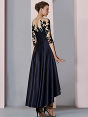 A-Line/Princess Illusion-Neck Asymmetrical Tea Length Tea-Length Mother of the Bride Dresses