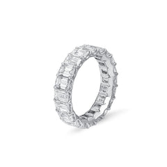 White Gold Sterling Silver Emerald Cut Women's Eternity Ring Set