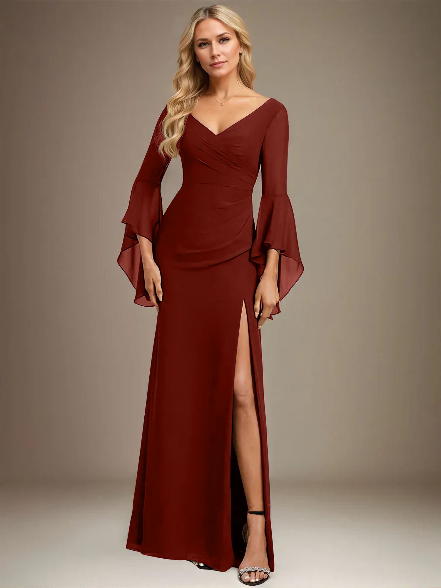 Sheath/Column V-Neck Floor-Length Chiffon Dress With Pleated