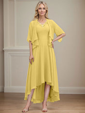 A-line V-Neck Asymmetrical Chiffon Mother of the Bride Dress With Beading Sequins
