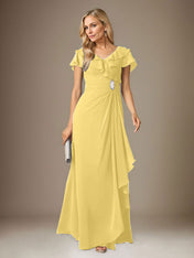 Stormy A-Line V-Neck Ruched Chiffon Dress