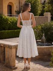 White Sweetheart Lace A-Line Midi-Length Gown Dress