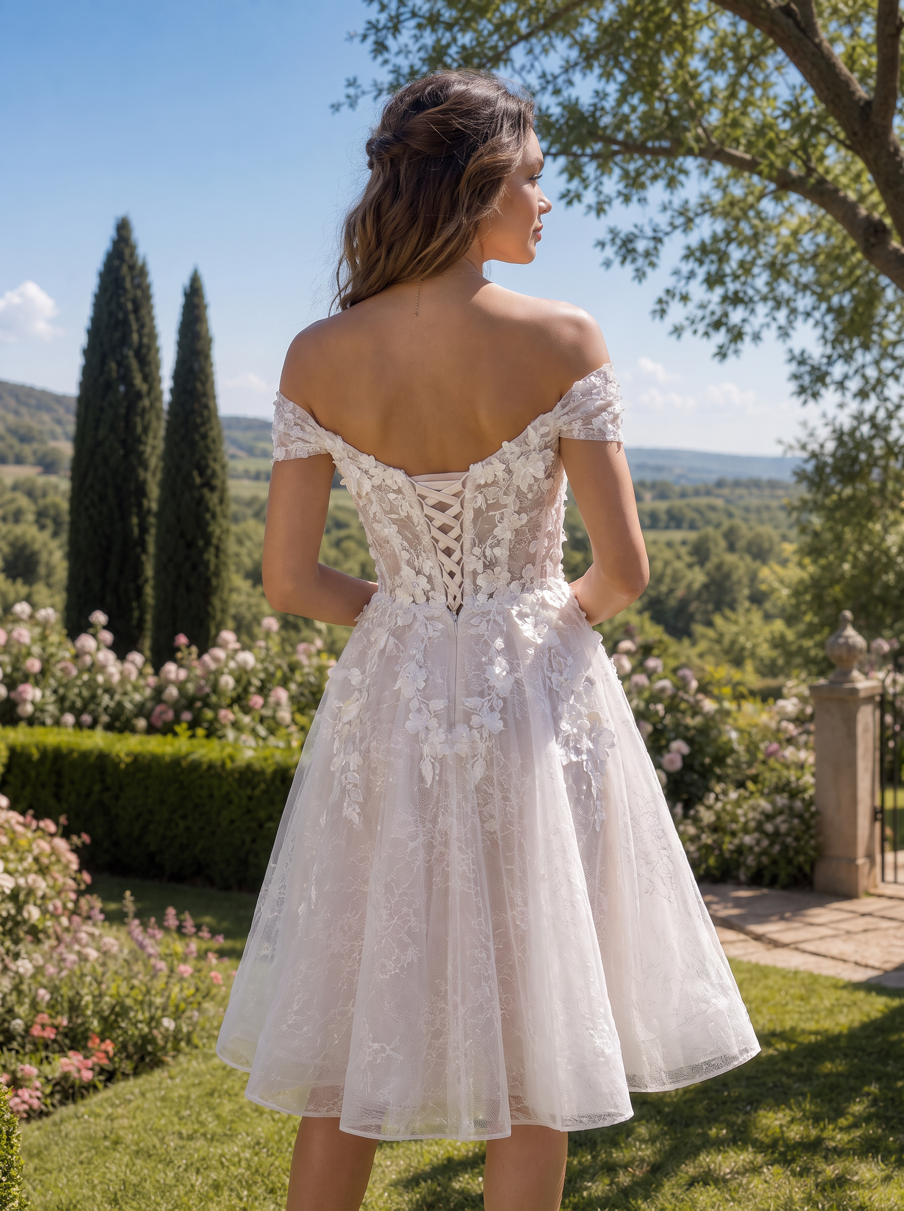 White Off-The-Shoulder Sweetheart Applique Short Wedding Dresses