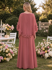 Dusty Rose Scoop Neck Capelet Applique A-Line Floor-Length Gown Dress
