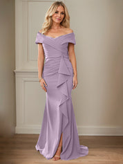 Sheath/Column Off-the-Shoulder Sleeveless Floor-Length Mother of the Bride Dresses With Ruffles