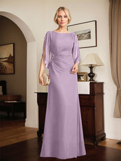 Sheath/Column Scoop Floor-Length Chiffon Mother of the Bride Dress With Pleated Beading
