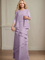 Sheath Scoop Floor-Length Chiffon Mother of the Bride Dress