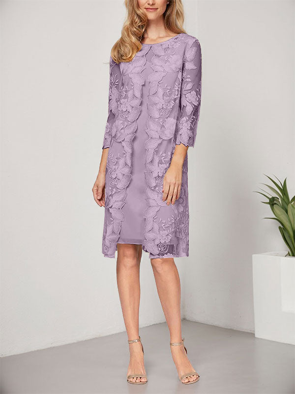 A-line Scoop Knee-Length Chiffon Lace Mother of the Bride Dress With Jacket