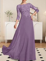 A-line Scoop Floor-Length Lace Chiffon Mother of the Bride Dress With Sequins