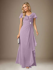 Stormy A-Line V-Neck Ruched Chiffon Dress