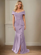 Sheath/Column V-Neck Illusion Floor-Length Lace Chiffon Mother of the Bride Dress With Pleated Sequins
