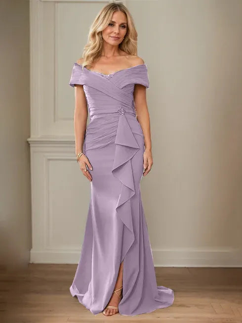 Column V-Neck Illusion Floor-Length Lace Chiffon Mother of the Bride Dress With Pleated Sequins