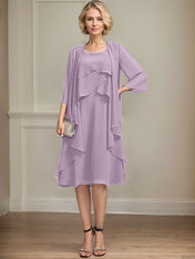A-line Scoop Knee-Length Chiffon Mother of the Bride Dress With Beading