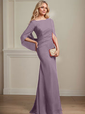 Trumpet/Mermaid Boat Neck Floor-Length Chiffon Mother of the Bride Dress With Pleated