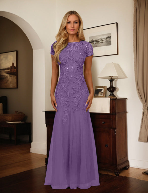 Dark Navy Mermaid Scoop Sequins Tulle Dress