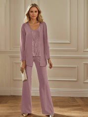 Tailleur-pantalon en mousseline avec veste pour mère de la mariée 