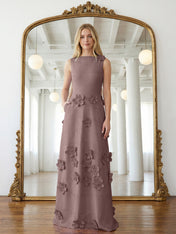 Lavender Boat Neck Formal Gown with Cascading 3D Flowers