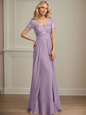 A-line V-Neck Floor-Length Chiffon Lace Mother of the Bride Dress