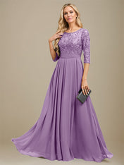 A-Line Scoop Floor-Length Lace Chiffon Mother Of the Bride Dress With Sequins Applique
