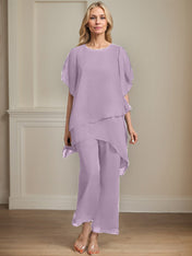 Separates Jumpsuit/Pantsuit Scoop Ankle-Length Chiffon Mother of the Bride Dress